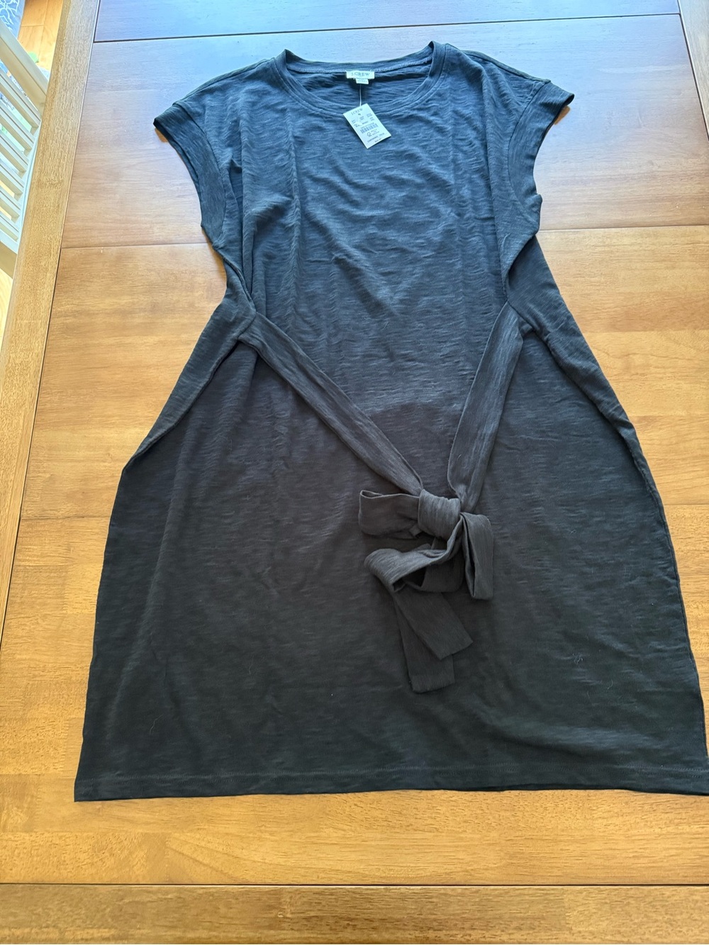 J.Crew Black Tie Waist Dress XXL NWT 100% Cotton Cap Sleeve Midi Shift Dress - Picture 3 of 8